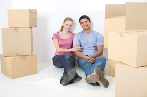 Boxes and furniture being loaded into a hired removal truck