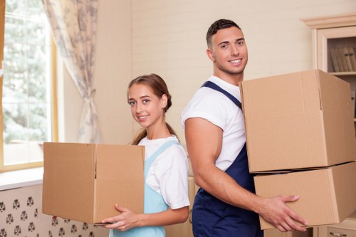 Packed student boxes ready for removals in Kensington